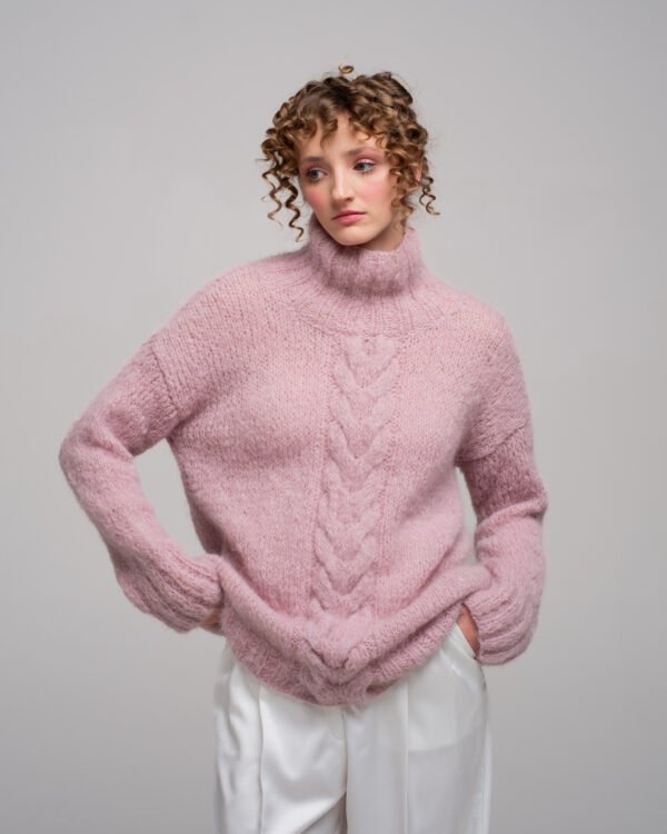 KNITTED KIDMOHAIR SWEATER WITH BRAID DETAIL IN DUSTY PINK