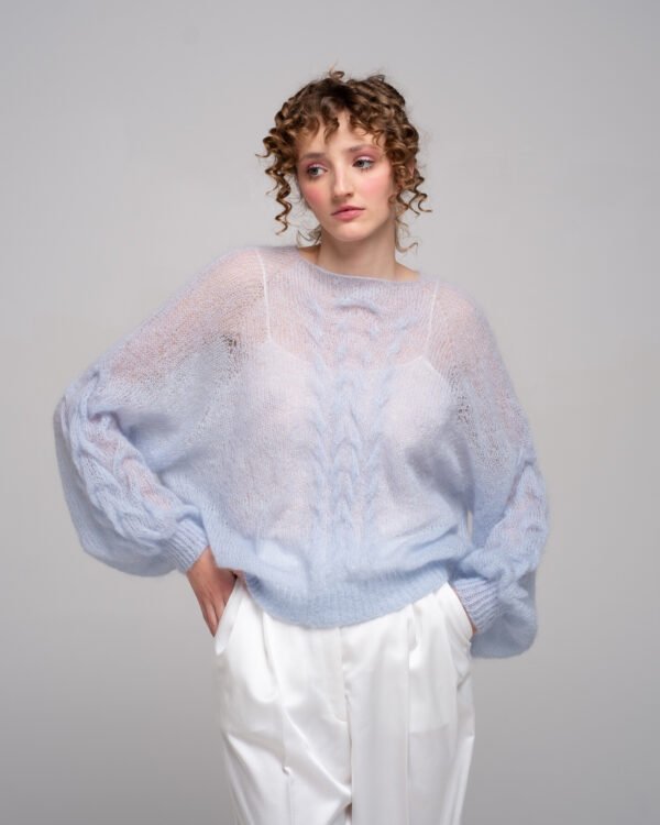 KNITTED KIDMOHAIR SWEATER WITH BRAID DETAIL IN PASTEL BLUE