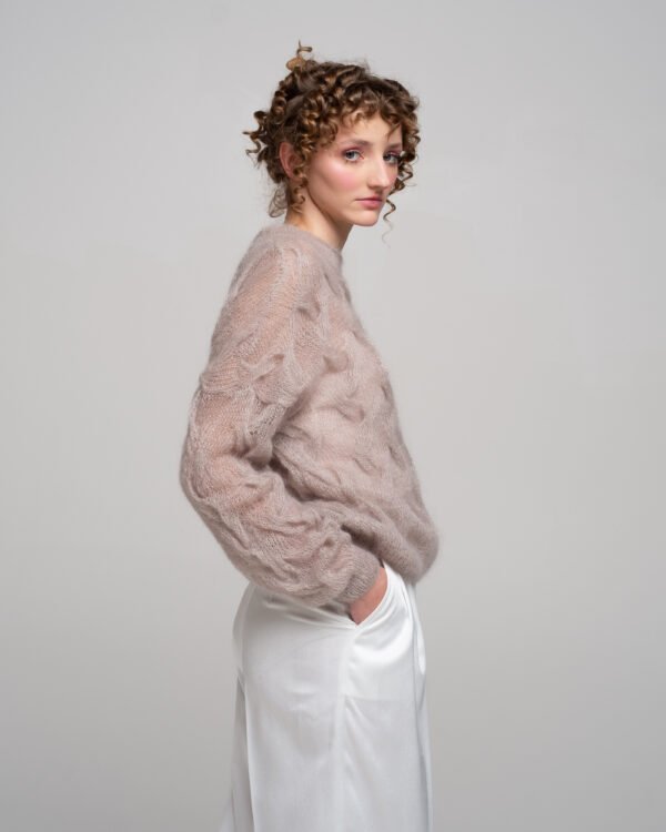 KNITTED KIDMOHAIR SWEATER WITH BRAID DETAIL IN LIGHT MOCCA